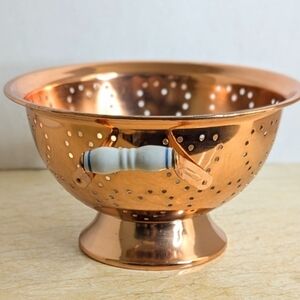 Vintage Teleflora Copper Collander Heart Shape Holes White Porcelain Handles